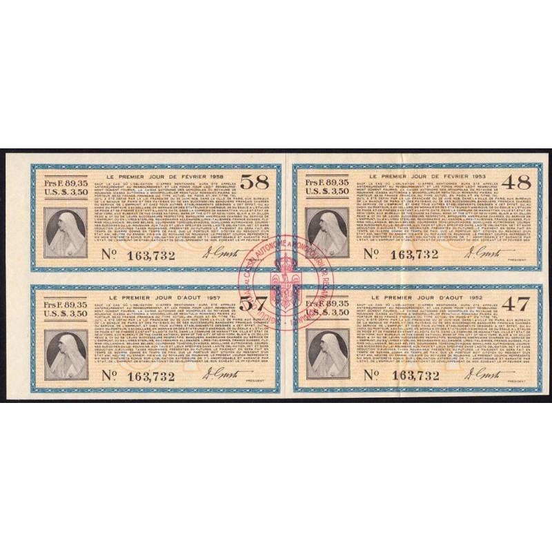 Roumanie - Ensemble de 4 coupons - 89,35 francs - 1952-1958- Etat : SUP