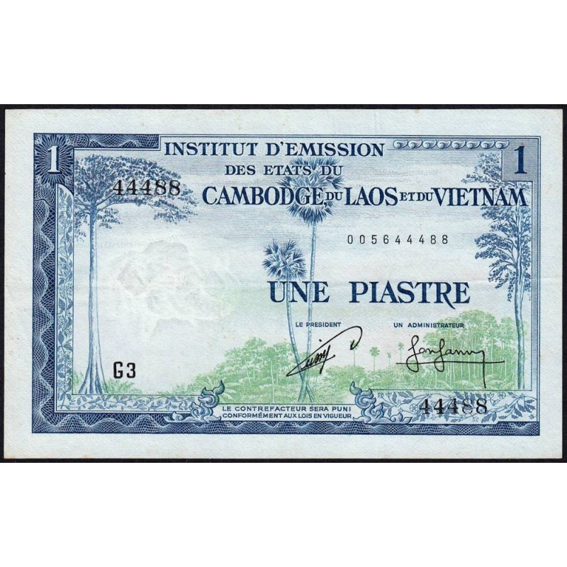 Indochine Française - Cambodge - Pick 94 - 1 piastre - Série G3 - 1954 - Etat : SUP à SUP+
