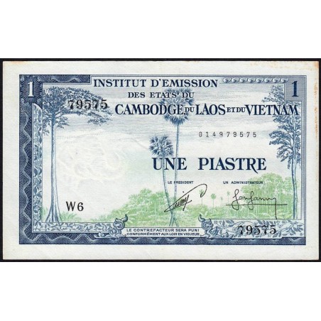 Indochine Française - Cambodge - Pick 94 - 1 piastre - Série W6 - 1954 - Etat : TTB+