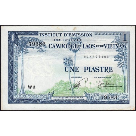 Indochine Française - Cambodge - Pick 94 - 1 piastre - Série W6 - 1954 - Etat : TTB+