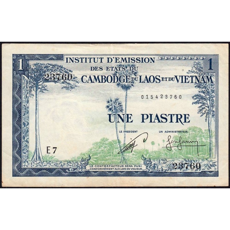 Indochine Française - Cambodge - Pick 94 - 1 piastre - Série E7 - 1954 - Etat : TTB