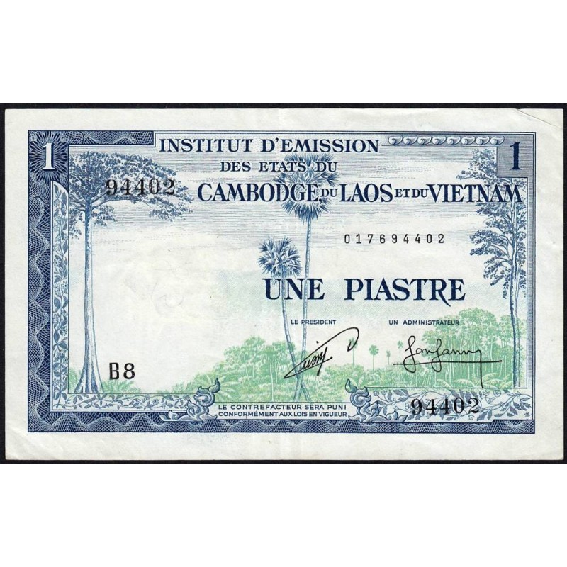 Indochine Française - Cambodge - Pick 94 - 1 piastre - Série B8 - 1954 - Etat : TTB