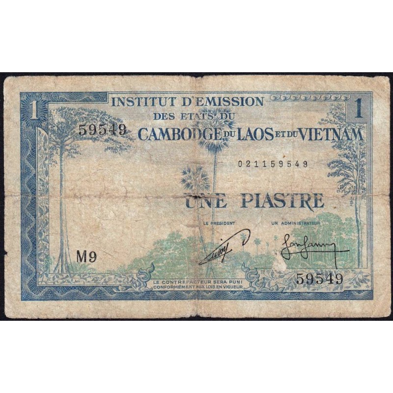 Indochine Française - Cambodge - Pick 94 - 1 piastre - Série M9 - 1954 - Etat : B