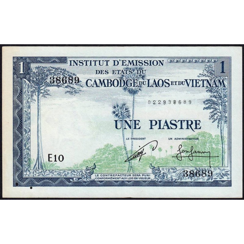 Indochine Française - Cambodge - Pick 94 - 1 piastre - Série E10 - 1954 - Etat : SUP-