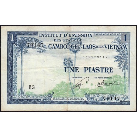 Indochine Française - Laos - Pick 100 - 1 piastre - Série B3 - 1954 - Etat : TB+