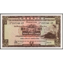 Hong Kong - HSBC - Pick 181c_5 - 5 dollars - Série CT - 27/05/1969 - Etat : NEUF