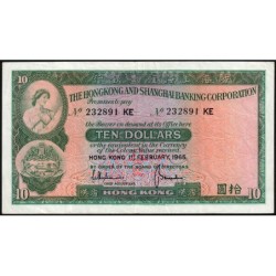 Hong Kong - HSBC - Pick 182e_1 - 10 dollars - Série KE - 01/02/1965 - Etat : TTB+
