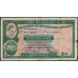 Hong Kong - HSBC - Pick 182h_1 - 10 dollars - Série NY - 31/03/1977 - Etat : B+