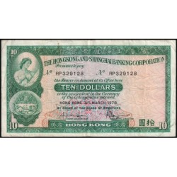 Hong Kong - HSBC - Pick 182h_2 - 10 dollars - Série RP - 31/03/1978 - Etat : TB+