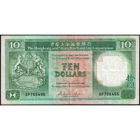 Hong Kong - HSBC - Pick 191a_1 - 10 dollars - Série AP - 01/01/1985 - Etat : TTB