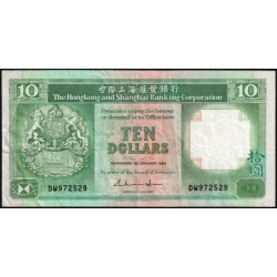 Hong Kong - HSBC - Pick 191a_2 - 10 dollars - Série DW - 01/01/1986 - Etat : TB+