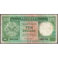 Hong Kong - HSBC - Pick 191a_2 - 10 dollars - Série EM - 01/01/1986 - Etat : TB