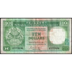 Hong Kong - HSBC - Pick 191a_2 - 10 dollars - Série ET - 01/01/1986 - Etat : TTB