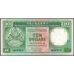 Hong Kong - HSBC - Pick 191a_2 - 10 dollars - Série GB - 01/01/1986 - Etat : SUP+