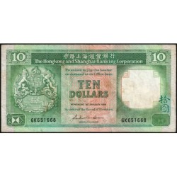 Hong Kong - HSBC - Pick 191a_2 - 10 dollars - Série GK - 01/01/1986 - Etat : TTB