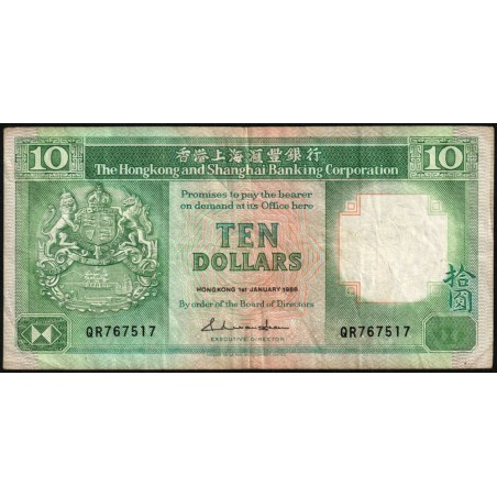 Hong Kong - HSBC - Pick 191b - 10 dollars - Série QR - 01/01/1988 - Etat : TB