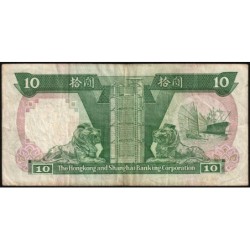 Hong Kong - HSBC - Pick 191b - 10 dollars - Série QR - 01/01/1988 - Etat : TB