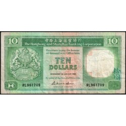 Hong Kong - HSBC - Pick 191b - 10 dollars - Série RL - 01/01/1988 - Etat : TB+