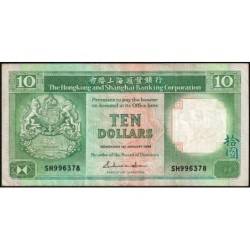 Hong Kong - HSBC - Pick 191b - 10 dollars - Série SH - 01/01/1988 - Etat : TTB