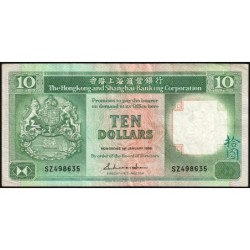 Hong Kong - HSBC - Pick 191b - 10 dollars - Série SZ - 01/01/1988 - Etat : TTB