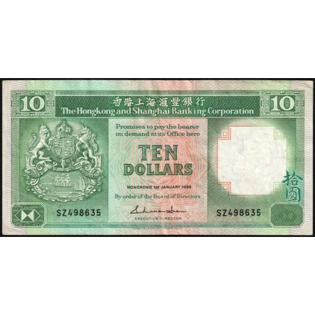 Hong Kong - HSBC - Pick 191b - 10 dollars - Série SZ - 01/01/1988 - Etat : TTB