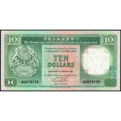 Hong Kong - HSBC - Pick 191c_1 - 10 dollars - Série WU - 01/01/1989 - Etat : TTB+