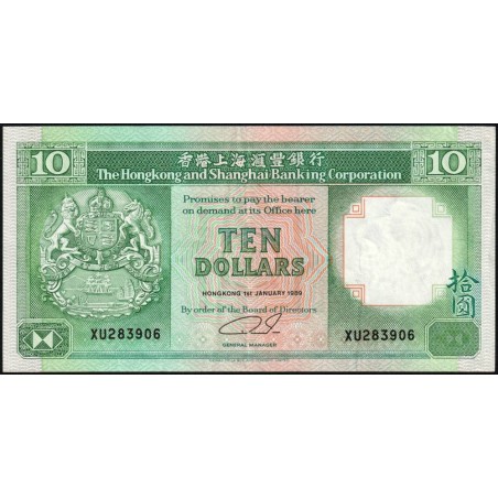Hong Kong - HSBC - Pick 191c_1 - 10 dollars - Série XU - 01/01/1989 - Etat : TTB+
