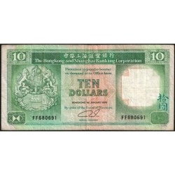 Hong Kong - HSBC - Pick 191c_2 - 10 dollars - Série FF - 01/01/1990 - Etat : TB+