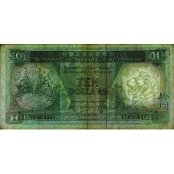Hong Kong - HSBC - Pick 191c_2 - 10 dollars - Série FF - 01/01/1990 - Etat : TB+