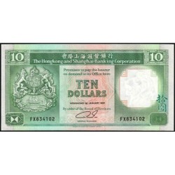 Hong Kong - HSBC - Pick 191c_3 - 10 dollars - Série FX - 01/01/1991 - Etat : NEUF