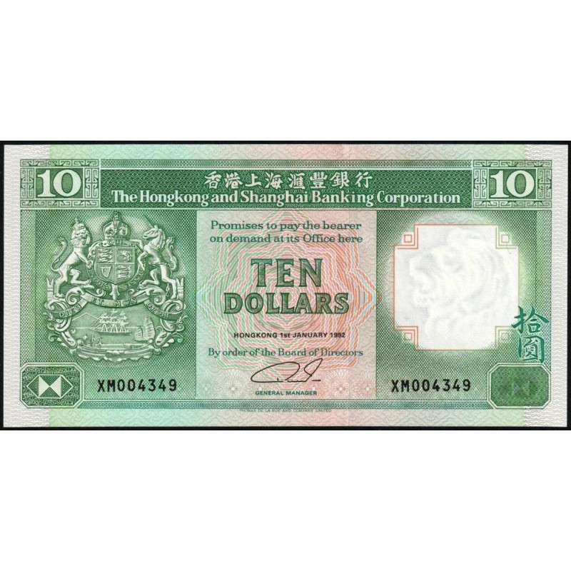 Hong Kong - HSBC - Pick 191c_4 - 10 dollars - Série XM - 01/01/1992 - Etat : NEUF