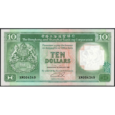 Hong Kong - HSBC - Pick 191c_4 - 10 dollars - Série XM - 01/01/1992 - Etat : NEUF