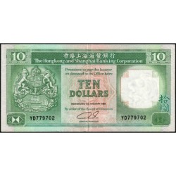 Hong Kong - HSBC - Pick 191c_4 - 10 dollars - Série YD - 01/01/1992 - Etat : TTB+