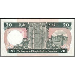 Hong Kong - HSBC - Pick 192b - 20 dollars - Série AV - 01/01/1988 - Etat : SUP
