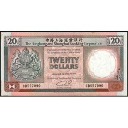 Hong Kong - HSBC - Pick 197b - 20 dollars - Série CD - 01/01/1991 - Etat : SPL