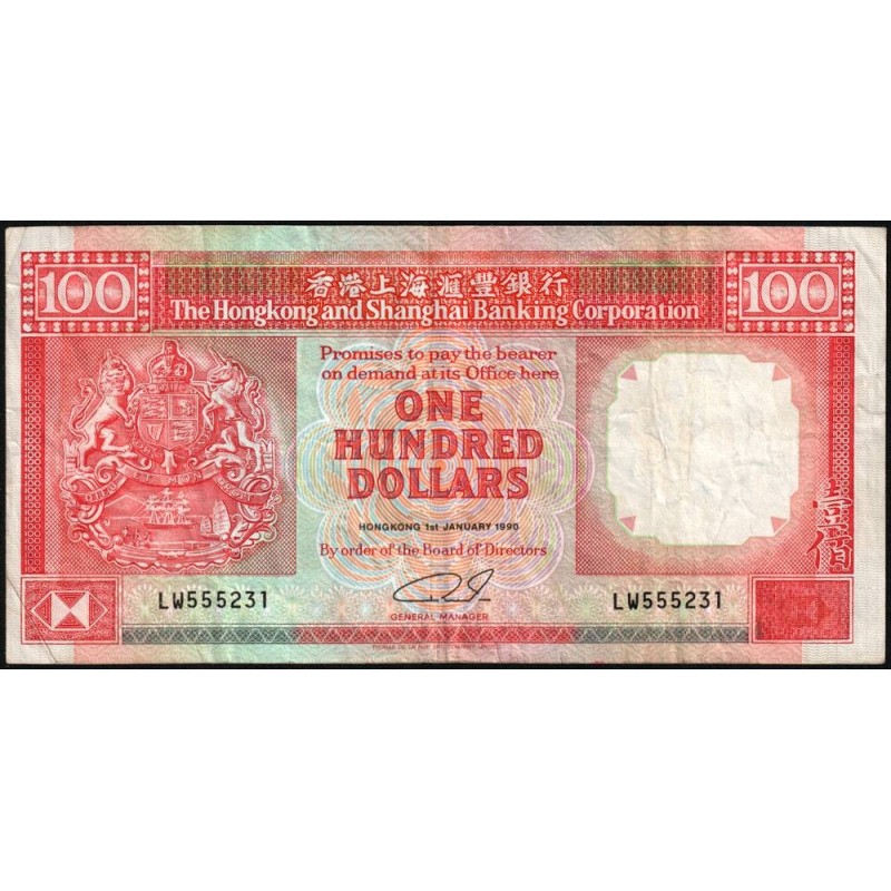Hong Kong - HSBC - Pick 198b - 100 dollars - Série LW - 01/01/1990 - Etat : TB+