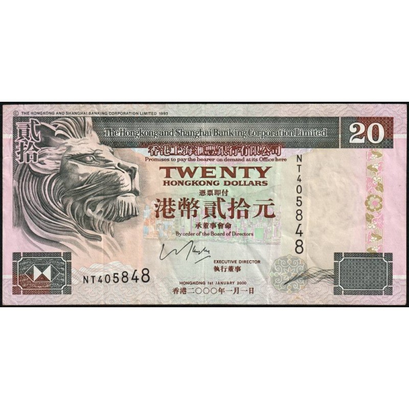 Hong Kong - HSBC Limited - Pick 201d_3 - 20 dollars - Série NT - 01/01/2000 - Etat : TTB