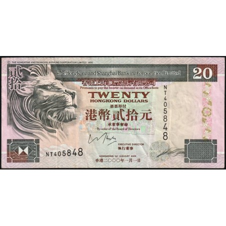 Hong Kong - HSBC Limited - Pick 201d_3 - 20 dollars - Série NT - 01/01/2000 - Etat : TTB