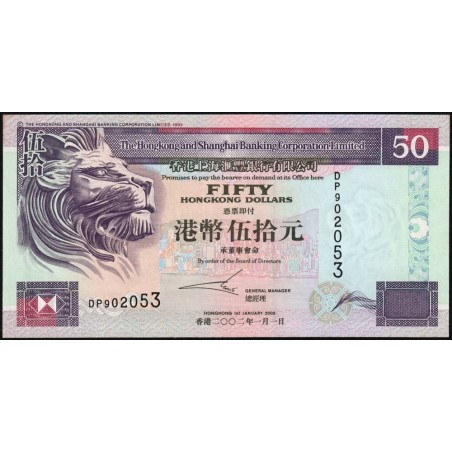 Hong Kong - HSBC Limited - Pick 202e - 50 dollars - Série DP - 01/01/2002 - Etat : pr.NEUF