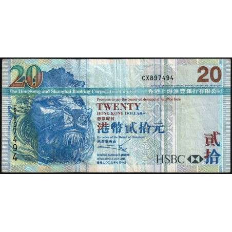 Hong Kong - HSBC Limited - Pick 207a - 20 dollars - Série CX - 01/07/2003 - Etat : TTB