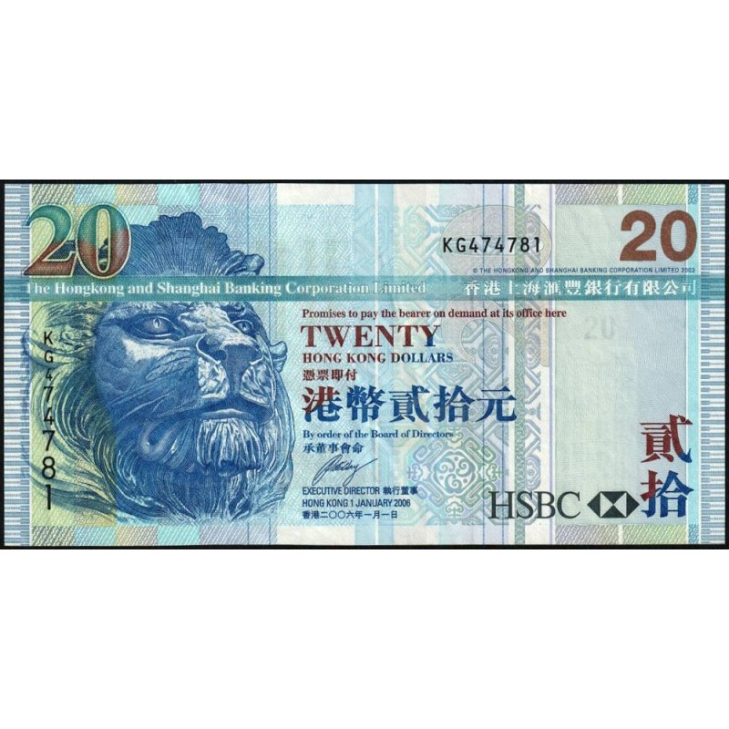 Hong Kong - HSBC Limited - Pick 207c - 20 dollars - Série KG - 01/01/2006 - Etat : TTB+