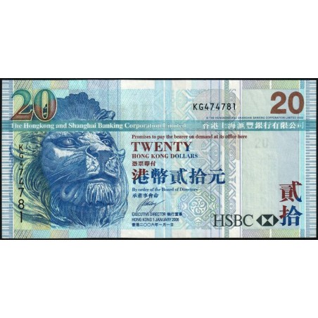 Hong Kong - HSBC Limited - Pick 207c - 20 dollars - Série KG - 01/01/2006 - Etat : TTB+