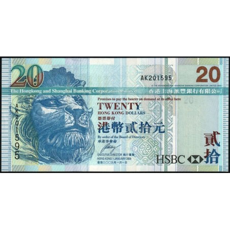 Hong Kong - HSBC Limited - Pick 207f - 20 dollars - Série AK - 01/01/2009 - Etat : NEUF