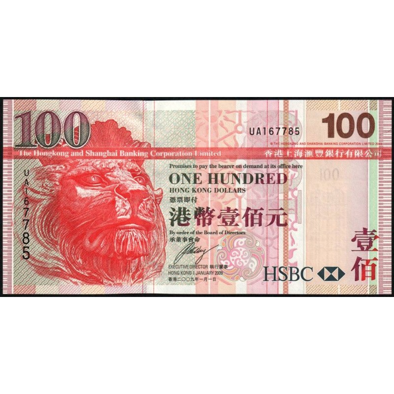 Hong Kong - HSBC Limited - Pick 209f - 100 dollars - Série UA - 01/01/2009 - Etat : NEUF
