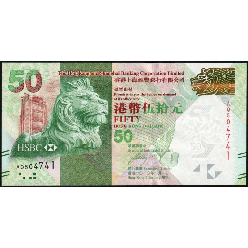 Hong Kong - HSBC Limited - Pick 213a - 50 dollars - Série AQ - 01/01/2010 - Etat : NEUF