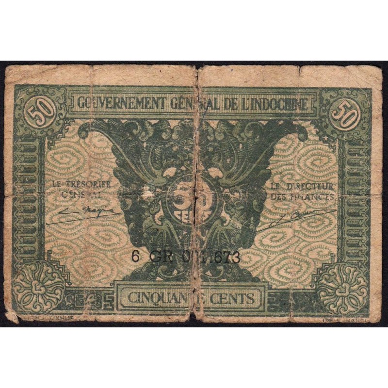 Indochine Française - Pick 91b - 50 cents - Série 6 GR - 1944 - Etat : AB