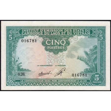 Indochine Française - Laos - Pick 101 - 5 piastres - Série O.26 - 1953 - Etat : SPL+
