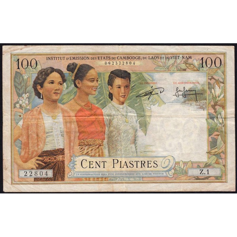 Indochine Française - Cambodge - Pick 97 - 100 piastres - Série Z.1 - 1954 - Etat : TB+