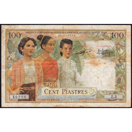 Indochine Française - Cambodge - Pick 97 - 100 piastres - Série Z.2 - 1954 - Etat : TB-