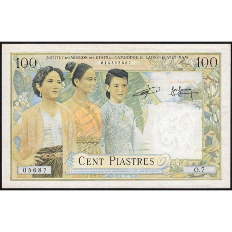 Indochine Française - Cambodge - Pick 97 - 100 piastres - Série O.7 - 1954 - Etat : TTB+